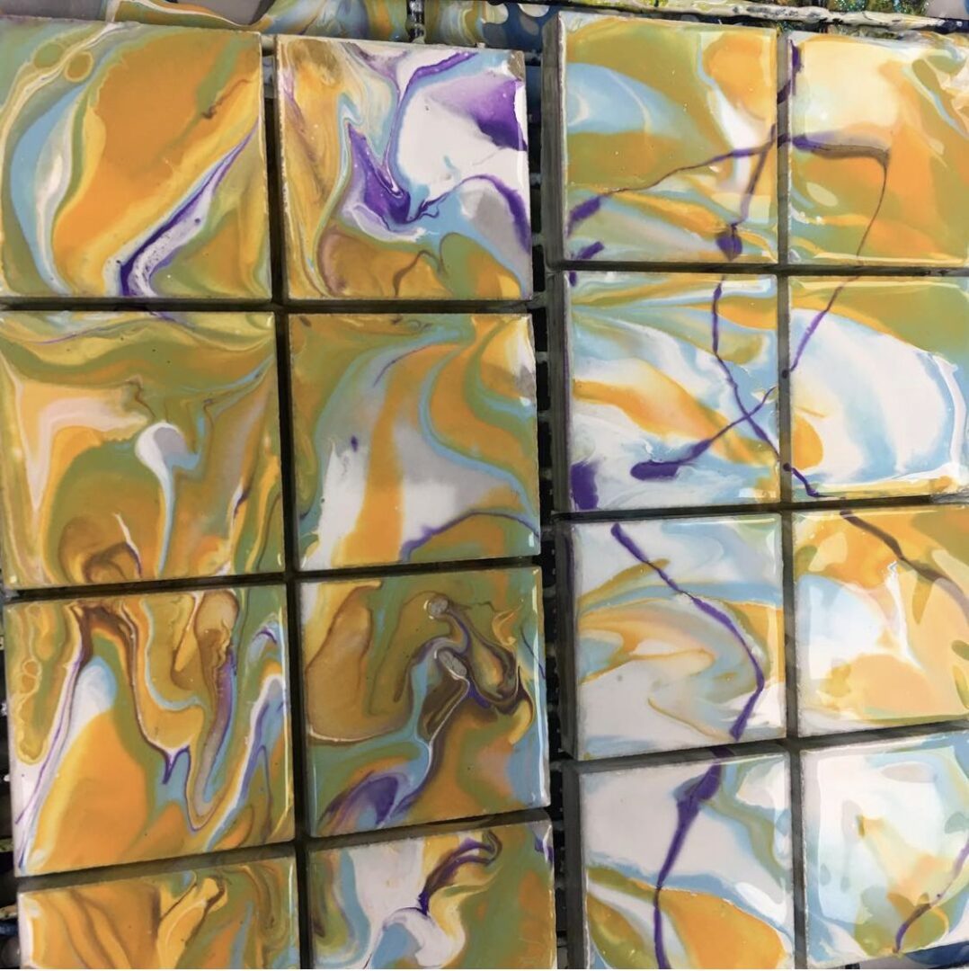 A close up of some tiles with different colors